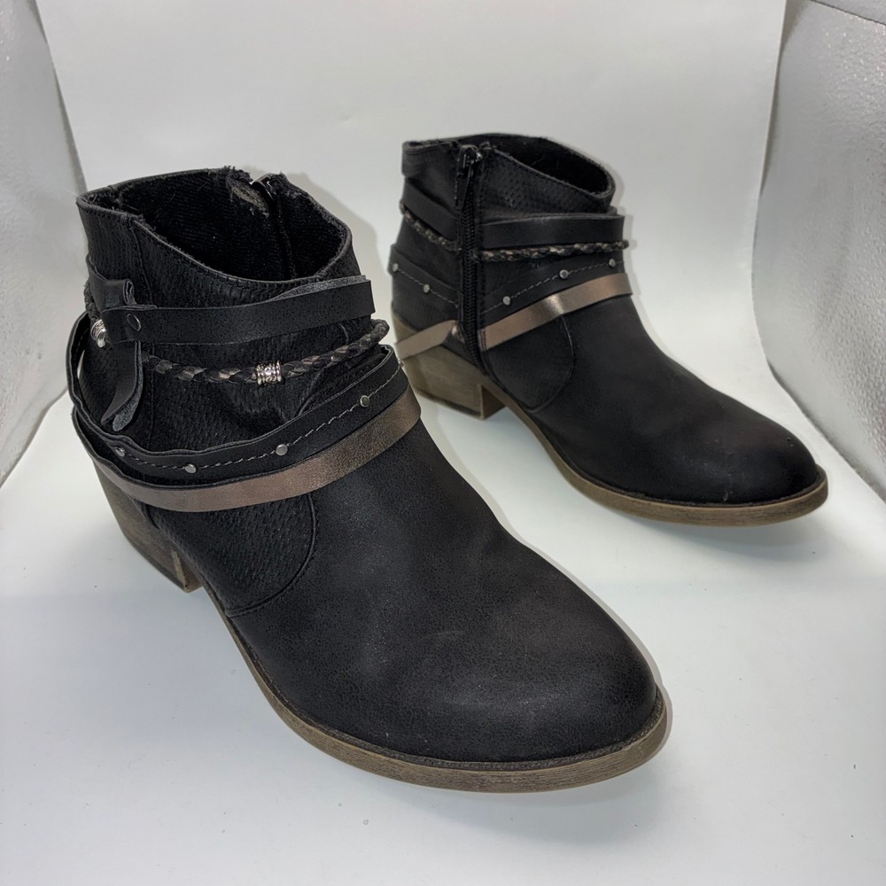 Kohl's Black Western Ankle Boots Strappy Braided Studded‎ Booties Womens 7